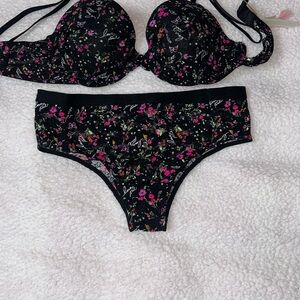 PINK Victoria's Secret Black and Pink Bra Intimates Sleepwear